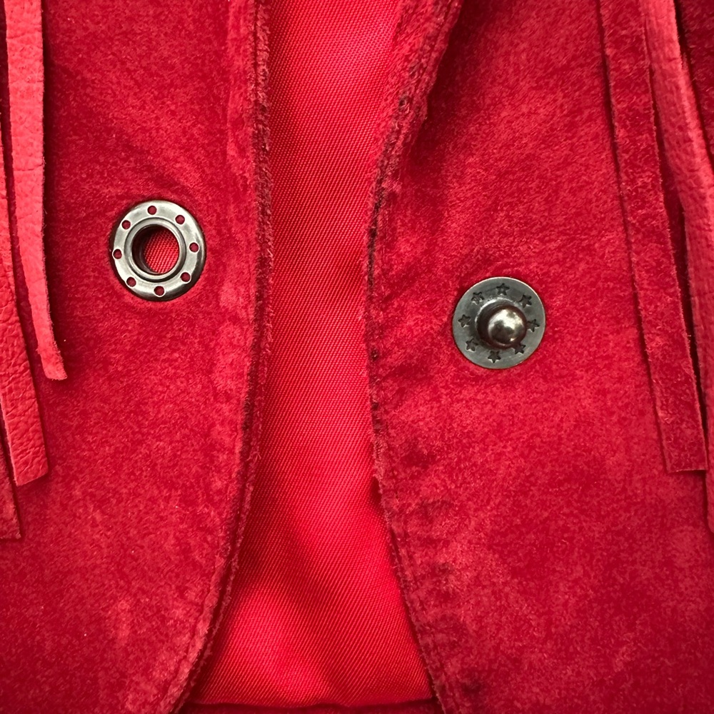 Vintage Barneys New York Red Suede Fringe Western Jacket Size M - Picture 10 of 14